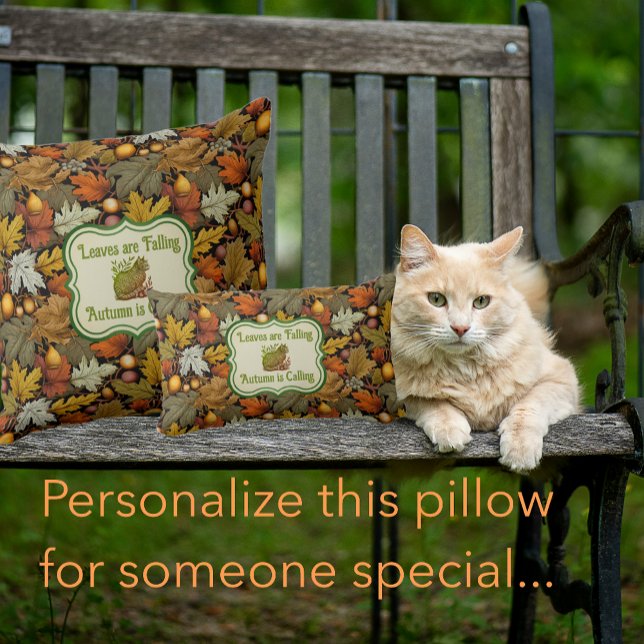 William Morris Personalized Autumn Leaves with Cat Outdoor Pillow (Creator Uploaded)