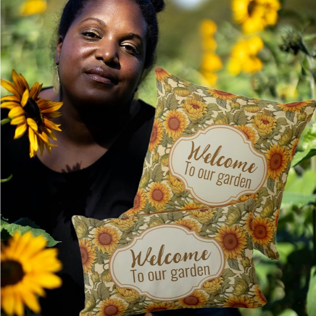 William Morris Personalized Autumn Sunflower Patio Outdoor Pillow (Autumn sunflowers, pillows can be personalized.)