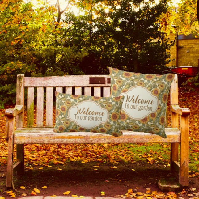William Morris Personalized Autumn Sunflower Patio Outdoor Pillow (The garden is still open for visitors!)