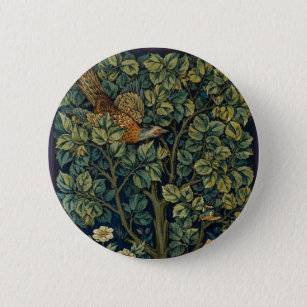 William Morris Pheasant Bird Tree Botanical Button