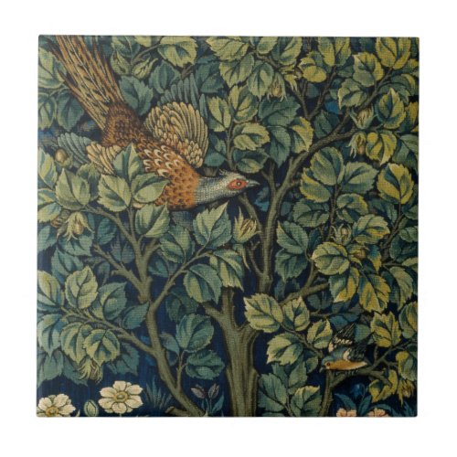 William Morris Pheasant Bird Tree Botanical Ceramic Tile