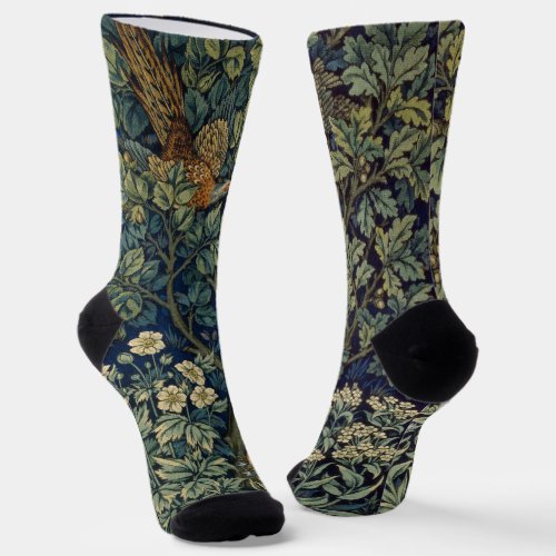 William Morris Pheasant Bird Tree Botanical Socks