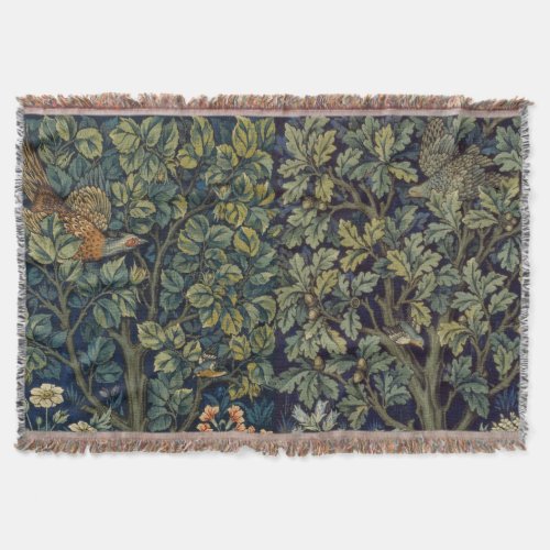 William Morris Pheasant Bird Tree Botanical Throw Blanket