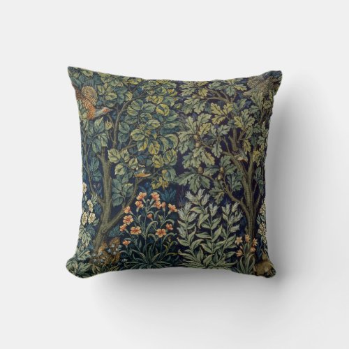 William Morris Pheasant Bird Tree Botanical Throw Pillow