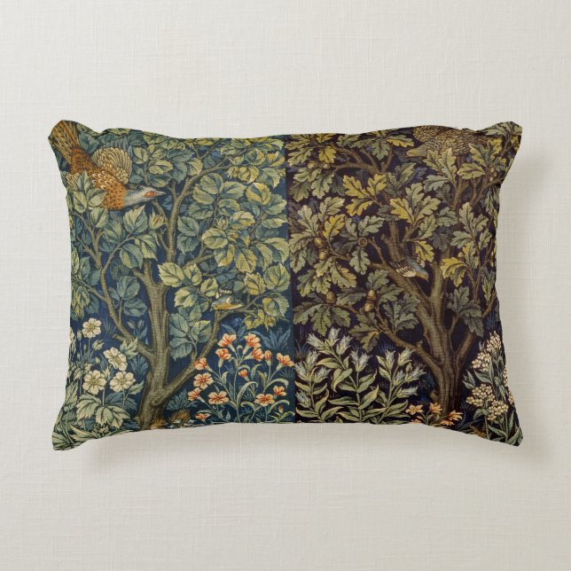 William Morris Pheasant Bird Tree Flower Accent Pillow (Front)