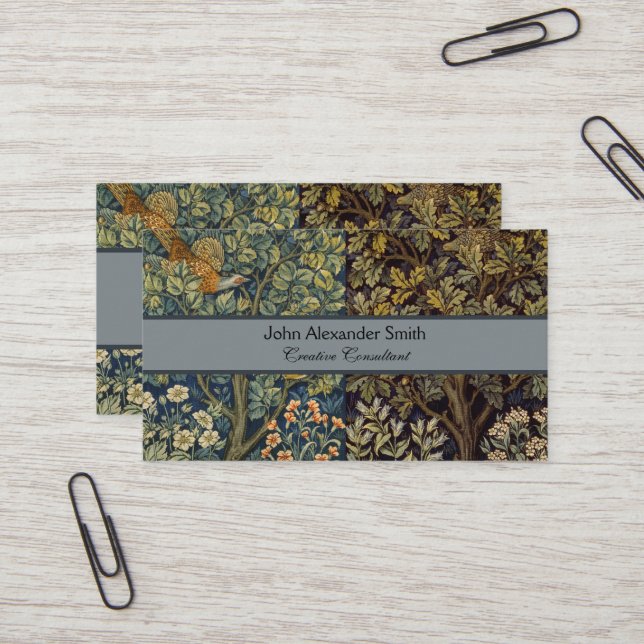 William Morris Pheasant Bird Tree Flower Business Card (Front/Back In Situ)