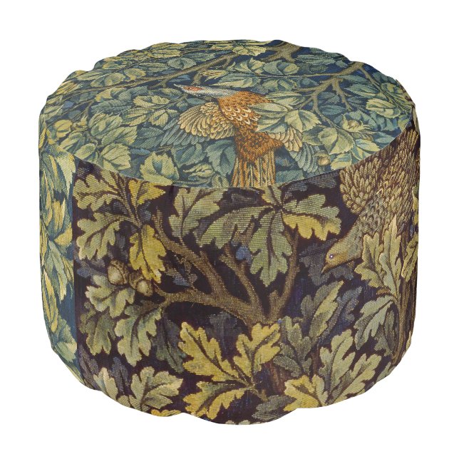 William Morris Pheasant Bird Tree Flower Pouf (Angled Front)