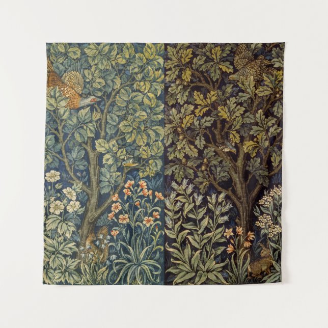 William Morris Pheasant Bird Tree Flower Tapestry (Front)