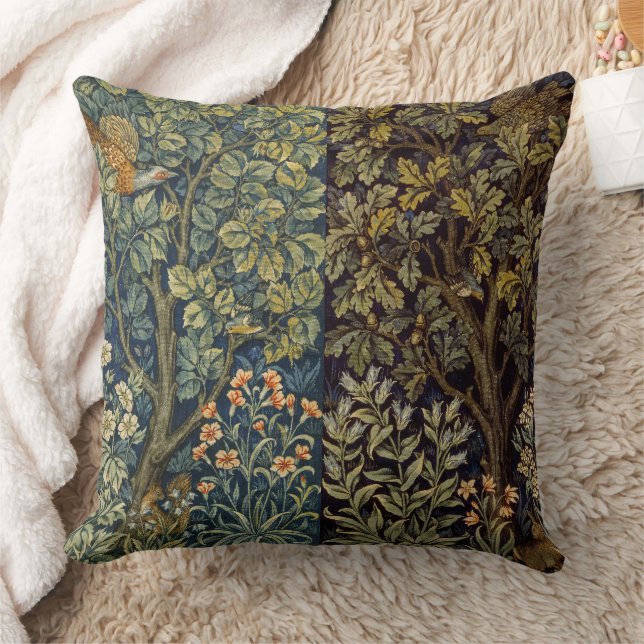 William Morris Pheasant Bird Tree Flower Throw Pillow (Blanket)