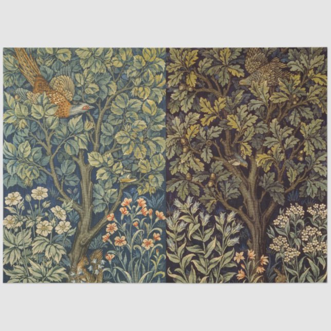 William Morris Pheasant Bird Tree Flower Tissue Paper (Front)