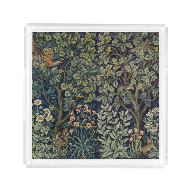 William Morris Pheasant Bird Tree Woodland Acrylic Tray (Front)