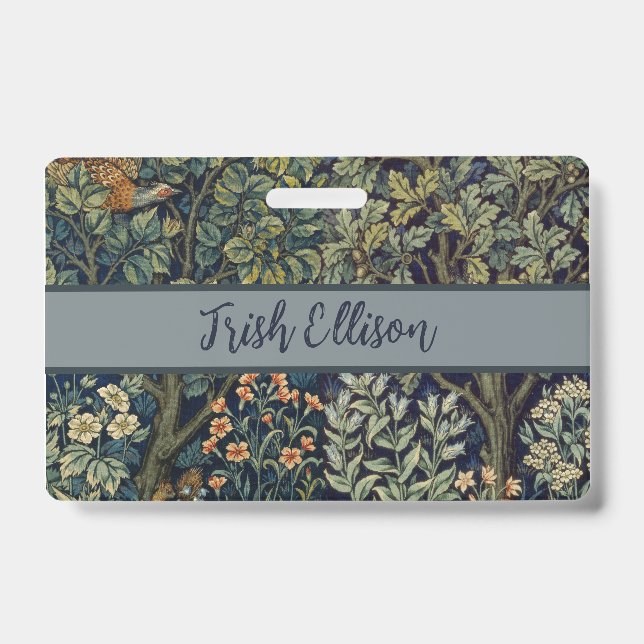 William Morris Pheasant Bird Tree Woodland Badge (Front)