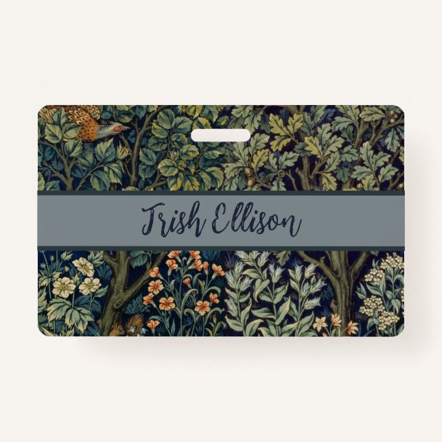 William Morris Pheasant Bird Tree Woodland Badge (Front)