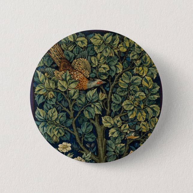 William Morris Pheasant Bird Tree Woodland Button (Front)