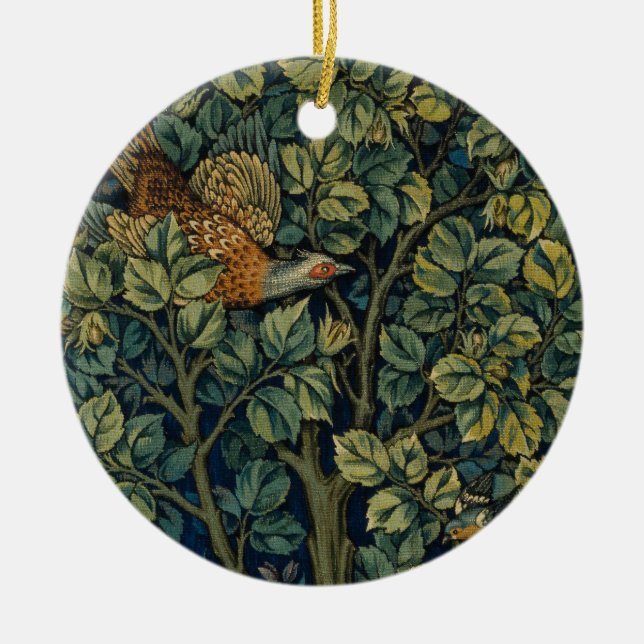 William Morris Pheasant Bird Tree Woodland Ceramic Ornament (Front)