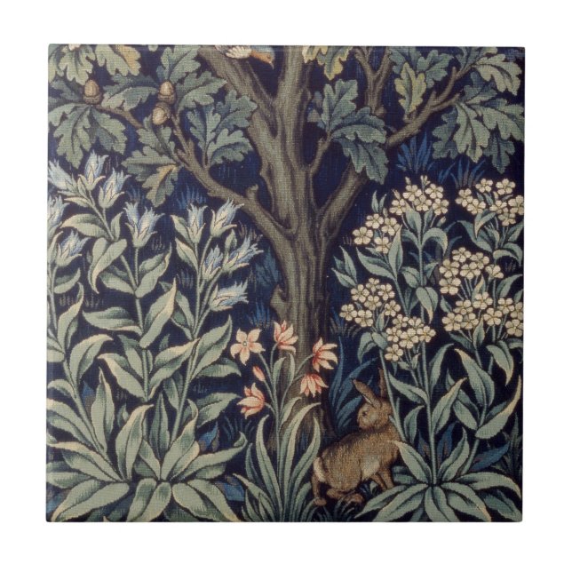 William Morris Pheasant Bird Tree Woodland Ceramic Tile (Front)
