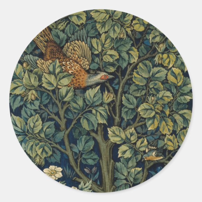 William Morris Pheasant Bird Tree Woodland Classic Round Sticker (Front)
