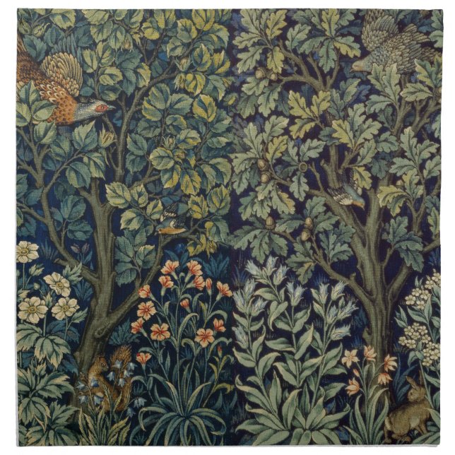 William Morris Pheasant Bird Tree Woodland Cloth Napkin (Front)