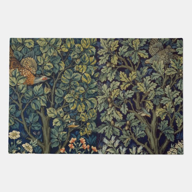 William Morris Pheasant Bird Tree Woodland Doormat (Front)