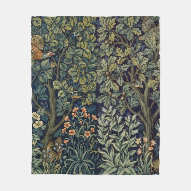 William Morris Pheasant Bird Tree Woodland Fleece Blanket (Front)
