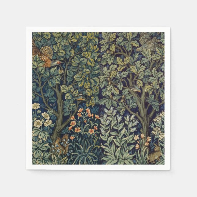 William Morris Pheasant Bird Tree Woodland Napkins (Front)