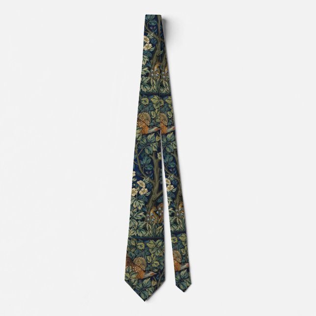William Morris Pheasant Bird Tree Woodland Neck Tie (Front)