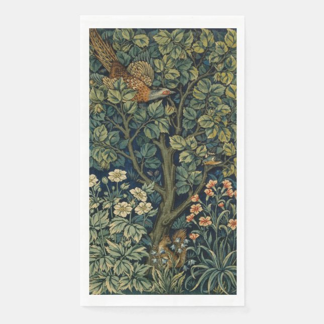 William Morris Pheasant Bird Tree Woodland Paper Guest Towels (Front)