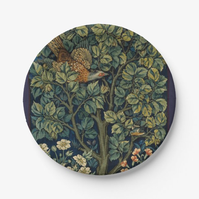 William Morris Pheasant Bird Tree Woodland Paper Plates (Front)