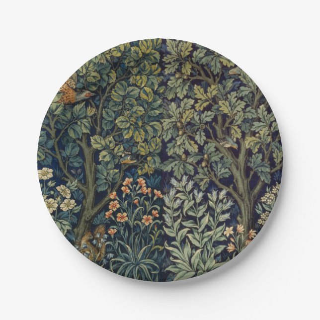 William Morris Pheasant Bird Tree Woodland Paper Plates (Front)