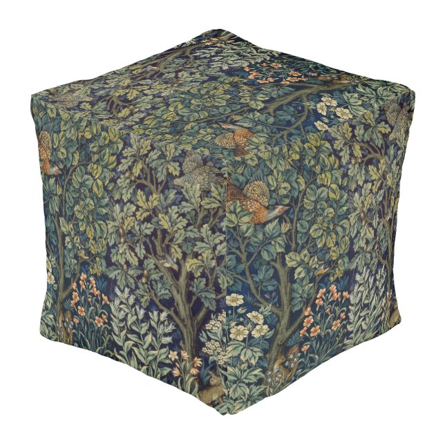 William Morris Pheasant Bird Tree Woodland Pouf (Angled Back)