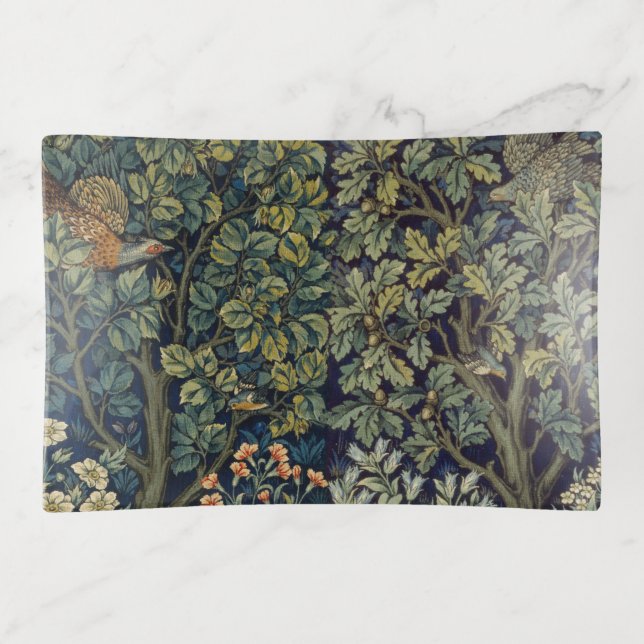 William Morris Pheasant Bird Tree Woodland Trinket Tray (Front)