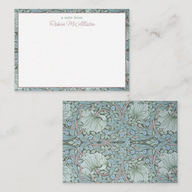 William Morris, Pimpernel - Aqua Green Floral Note Card (Front/Back)