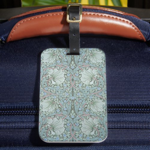 William Morris _ Pimpernel Blue  Green Flowers Luggage Tag