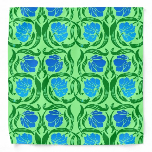 William Morris Pimpernel Blue  Lime Green Bandana