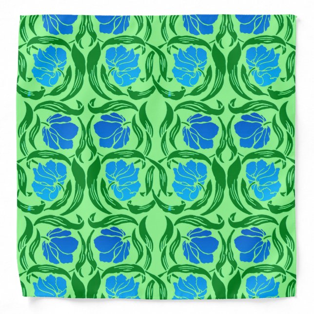 William Morris Pimpernel, Blue & Lime Green Bandana (Front)