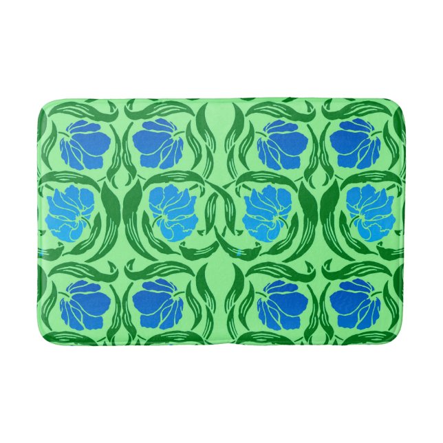 William Morris Pimpernel, Blue & Lime Green Bathroom Mat (Front)