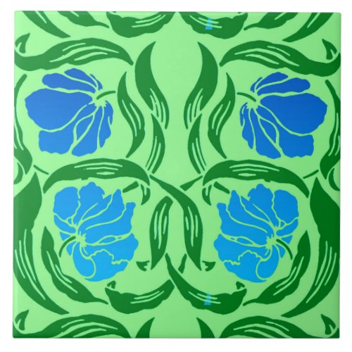 William Morris Pimpernel Blue  Lime Green Ceramic Tile