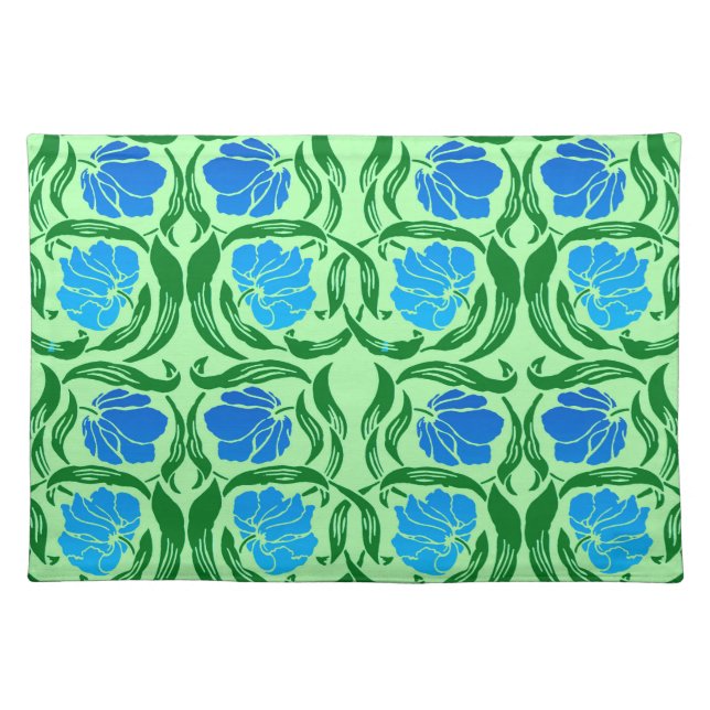 William Morris Pimpernel, Blue & Lime Green Cloth Placemat (Front)