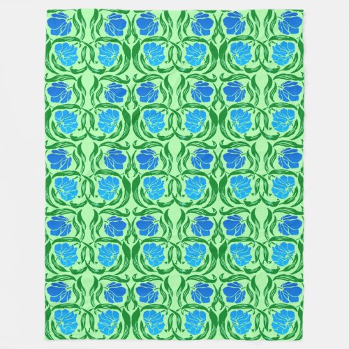 William Morris Pimpernel Blue  Lime Green Fleece Blanket
