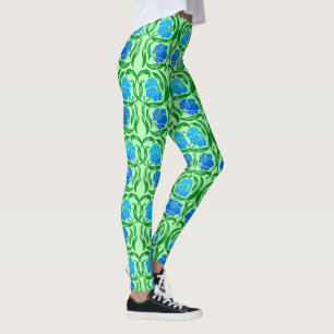 William Morris Pimpernel, Blue & Lime Green Leggings