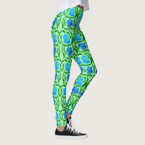 William Morris Pimpernel Blue  Lime Green Leggings