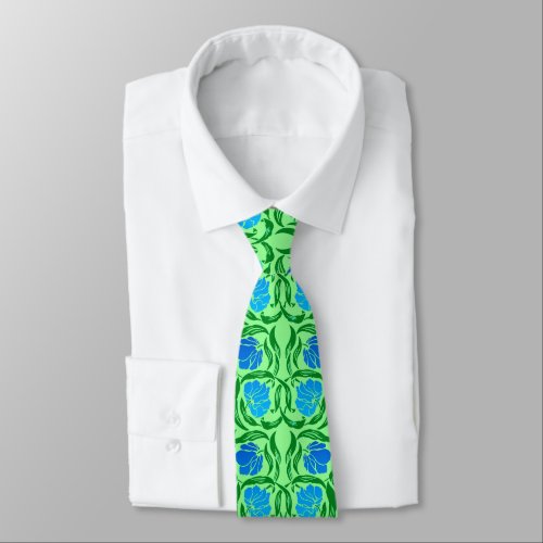 William Morris Pimpernel Blue  Lime Green Neck Tie