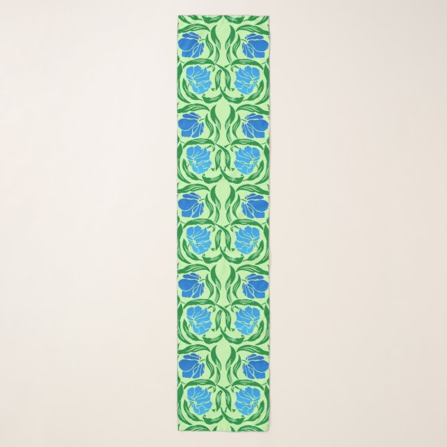 William Morris Pimpernel, Blue & Lime Green Scarf (Front)