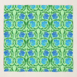 William Morris Pimpernel, Blue & Lime Green Scarf<br><div class="desc">Square scarf in a vintage William Morris textile pattern of stylized pimpernel flowers and leaves - flowers in a gradient of deep to light cerulean blue,  with emerald green leaves,  on a light lime green background</div>