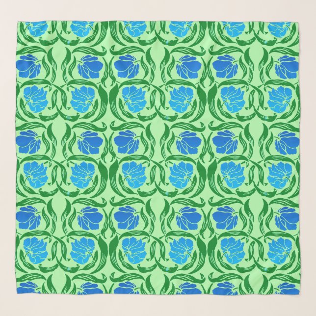 William Morris Pimpernel, Blue & Lime Green Scarf (Front)