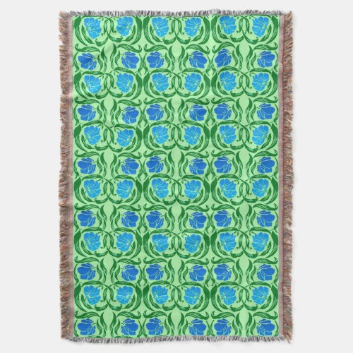 William Morris Pimpernel Blue  Lime Green Throw Blanket