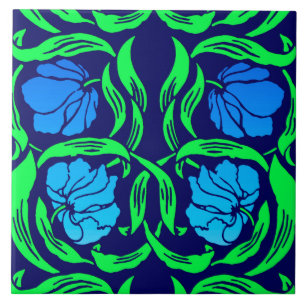 William Morris Pimpernel, Cobalt Blue and Green Ceramic Tile
