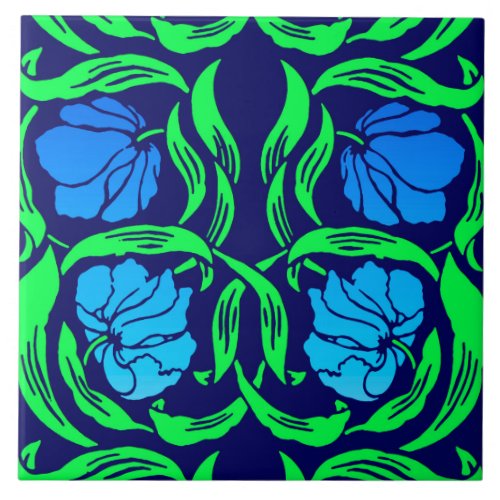 William Morris Pimpernel Cobalt Blue and Green Ceramic Tile