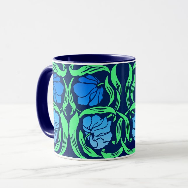 William Morris Pimpernel, Cobalt Blue and Green Mug (Front Left)