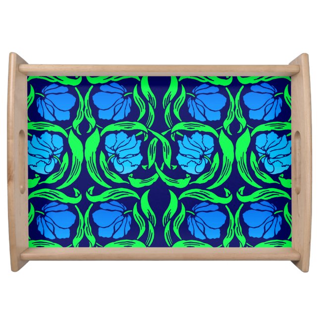 William Morris Pimpernel, Cobalt Blue and Green Serving Tray (Front)